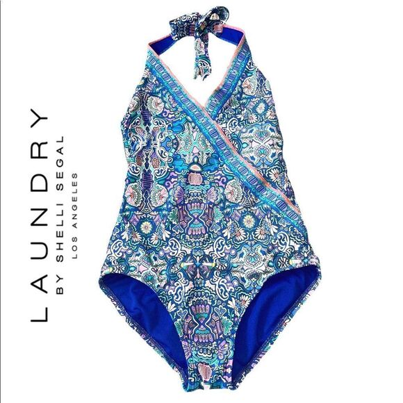 Laundry By Shelli Segal Boho Pattern Tie Neck Swimsuit - Picture 1 of 11